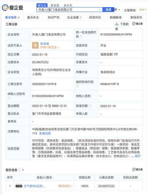 愛企查顯示,元?dú)馍滞粘闪?家食品公司,注冊資本均為2億元